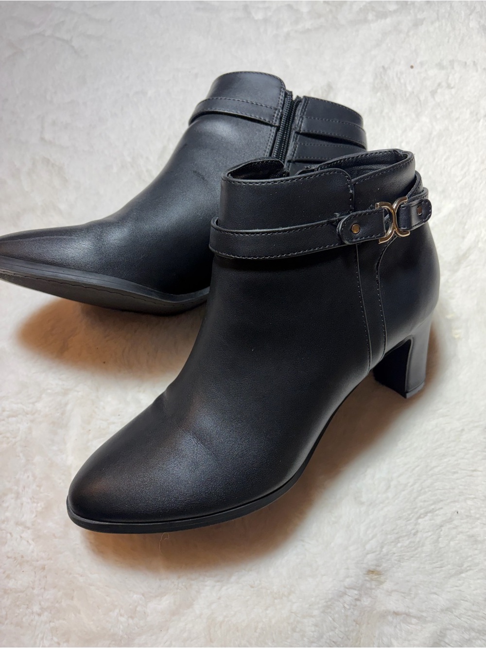 Charter Club Black Faux-Leather Ankle Booties with Buckle Strap
